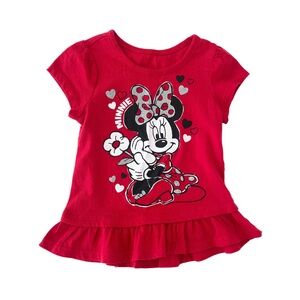 Disney Minnie Mouse Red Heart Short Sleeve Tee with Ruffle Hem | Girls 2T